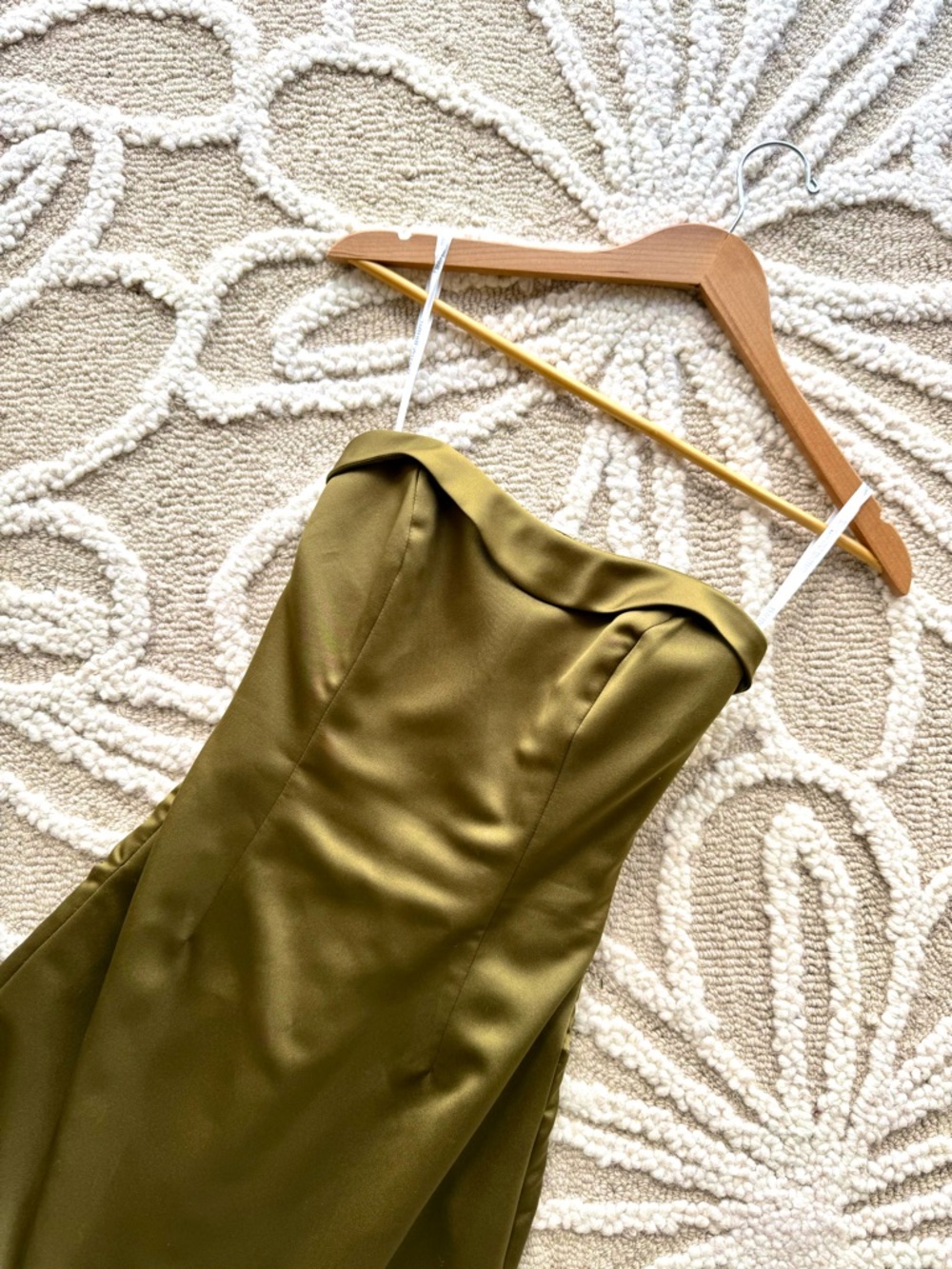 David's Bridal Olive Green Satin Dress